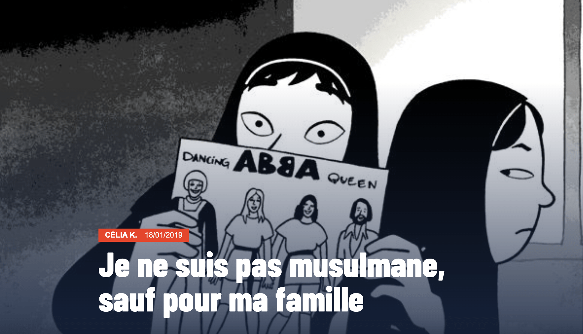 Capture d'écran de la miniature de l'article "Je ne suis pas musulmane, sauf pour ma famille". L'image est extraite du film Persepolis, de Marjane Satrapi. 