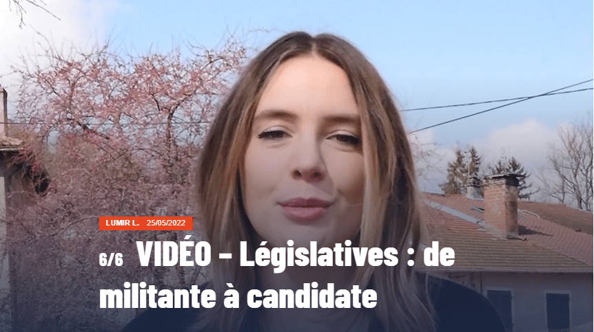 Capture d'écran de la vidéo suivante de la série, la vidéo de Lumir : "Législatives : de militante à candidate".