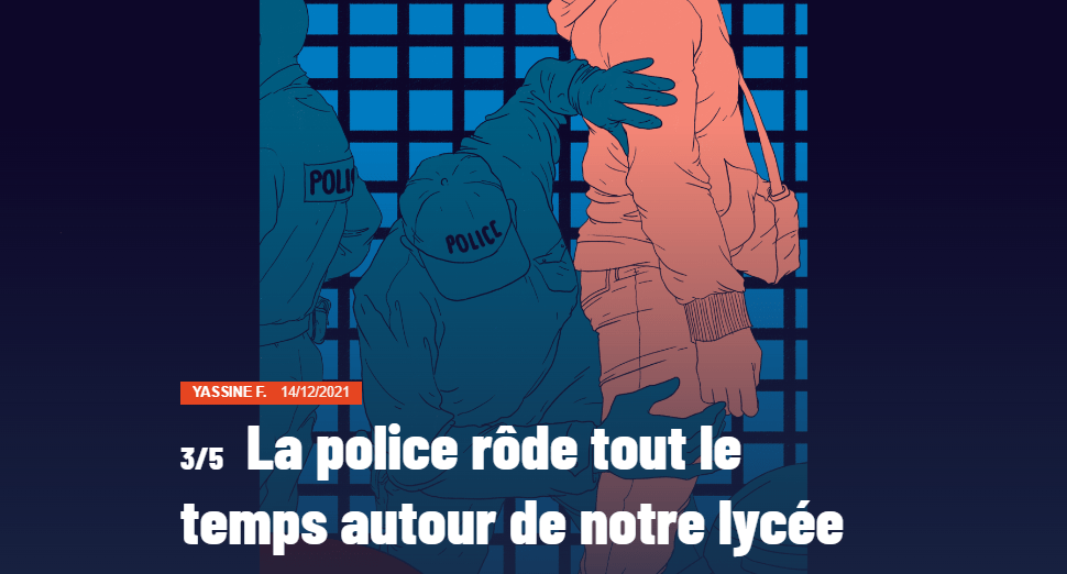 Capture d'écran de la miniature de l'article "La police rôde tout le temps autour de notre lycée". 