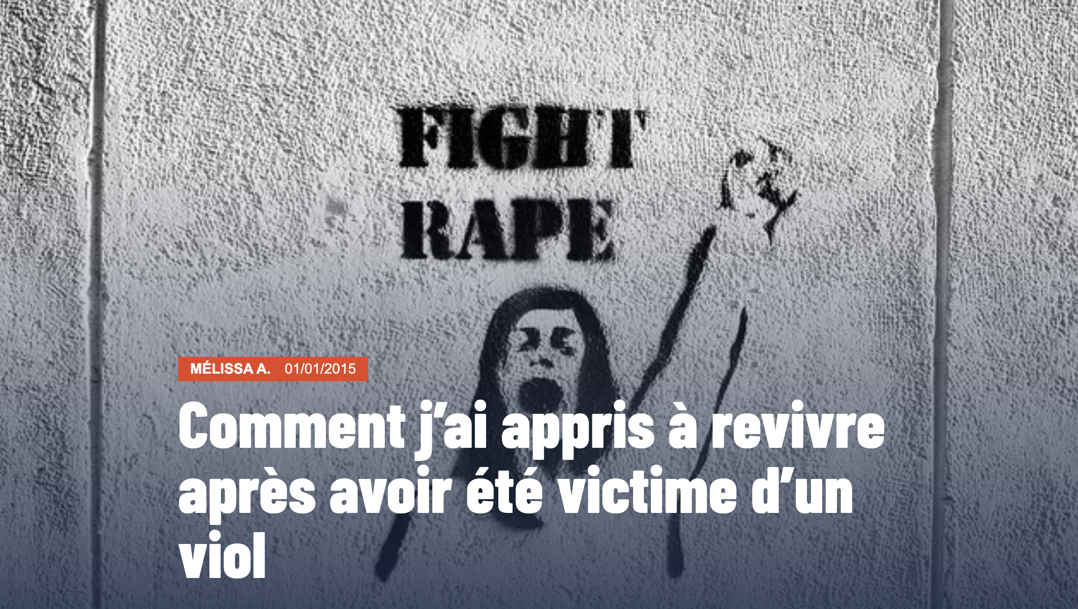 Photo en couleur d'un mur sur lequel est tagué "fight rape" avec le dessin d'une jeune levant le poing. 